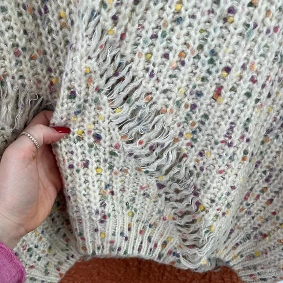 POL Chunky Knit Distressed Artsy Confetti Pullover Sweater Size L - Picture 5 of 10